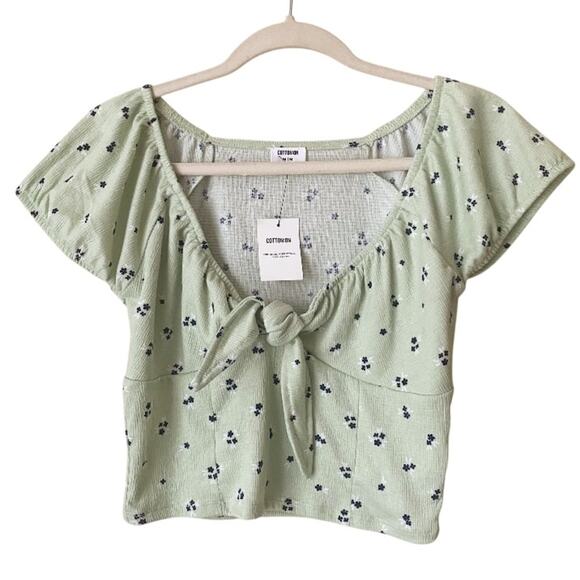 Cotton On | Cropped Front Tie Floral Tee Mint Green Blue Medium NWT - Picture 1 of 3